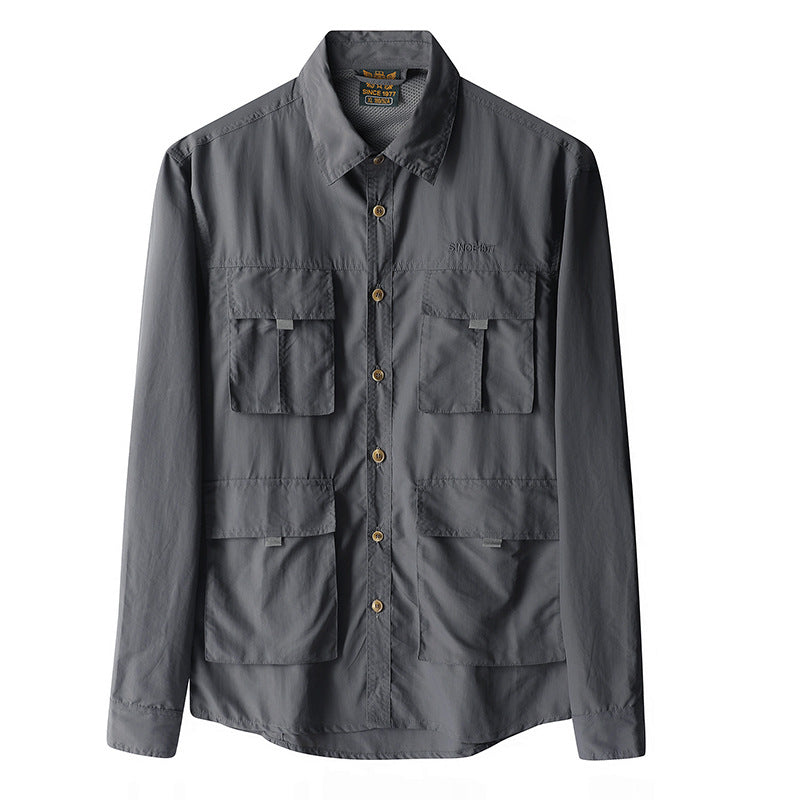Mens Long-Sleeve Fashionable Casual Solid-Color Shirt