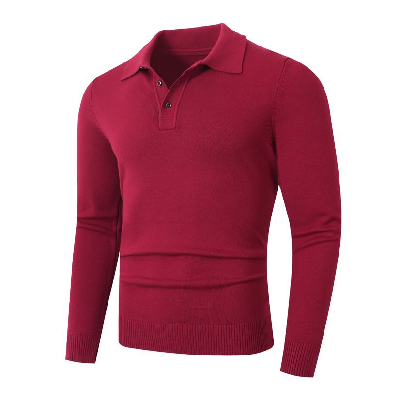 Fashionable Lapel-Neckline Buttoned Casual Pullover Base-Layer Knit Sweater
