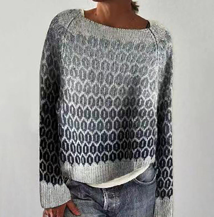 Women's Round Neck Loose Multicolor Pullover Sweater