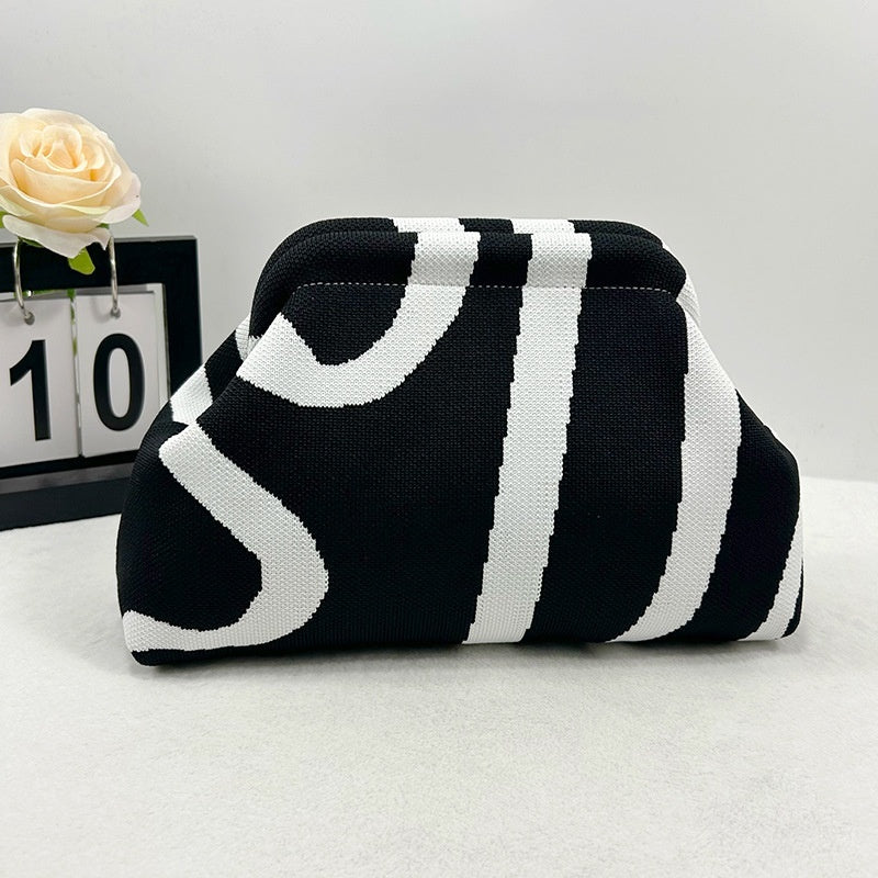 Womens Knitted Bag Striped Clutch