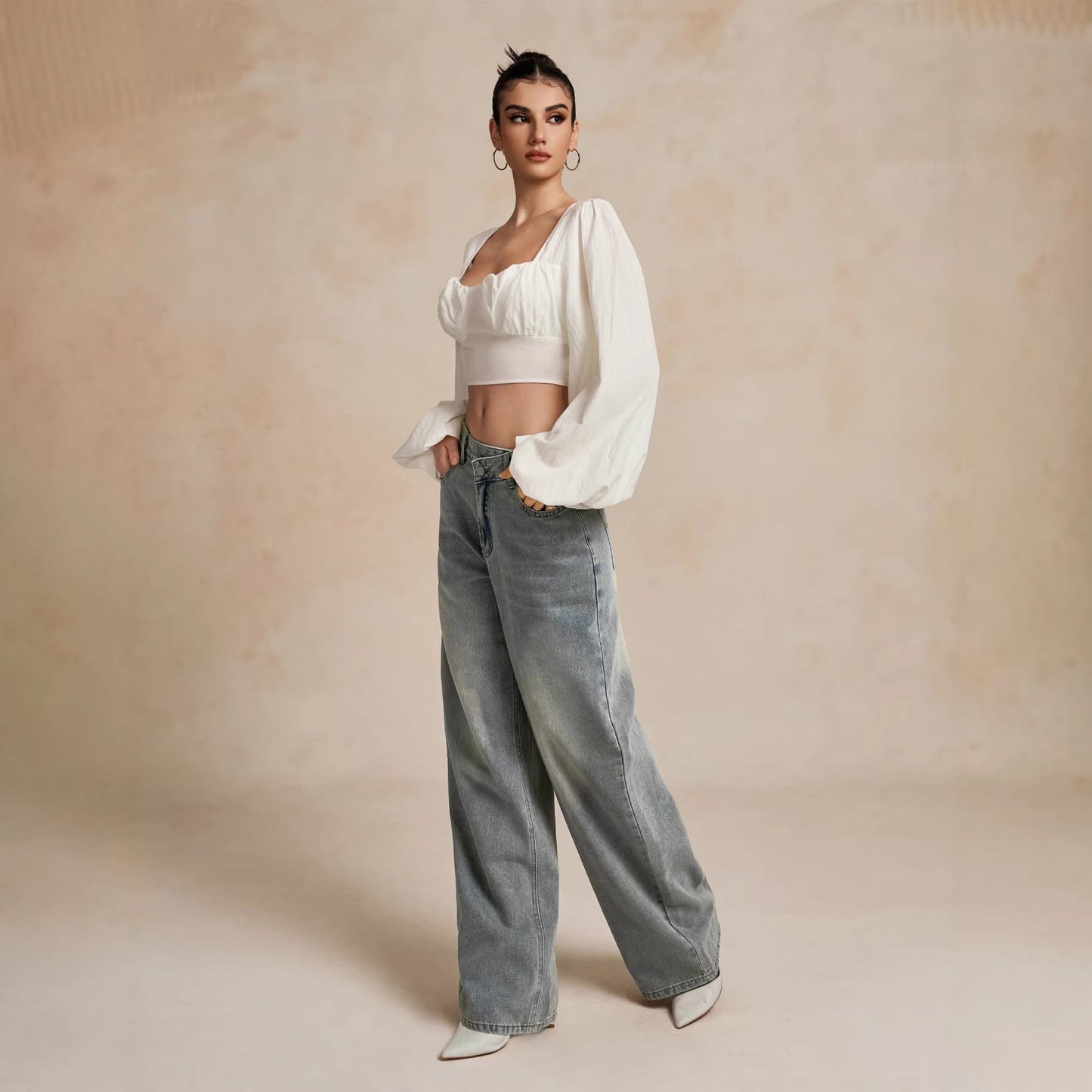 Loose Slightly Flared Street-style Trousers