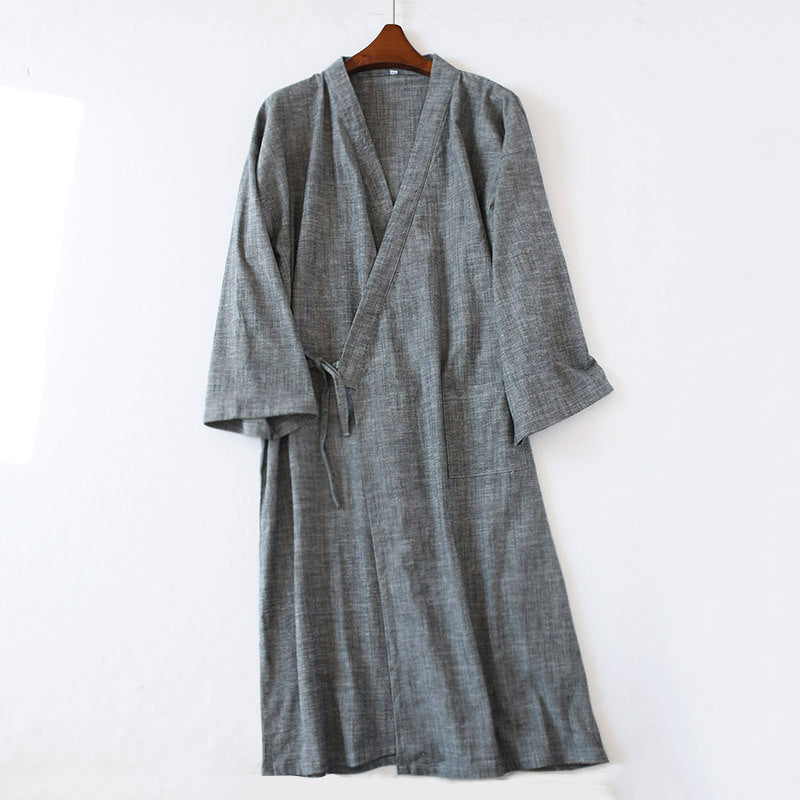 Men's Nightgown Woven Cotton Mid-length Home Bathrobe
