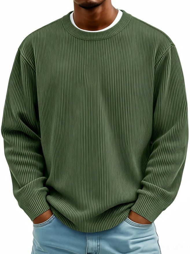 Mens Casual Long-sleeve Crew-neck Corduroy Sweatshirt