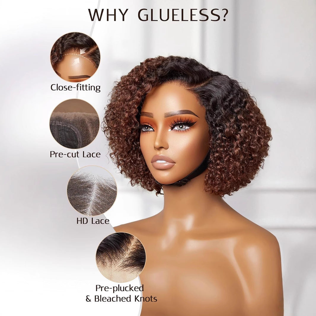 Wig Fashionable Synthetic Cap Brown Side-Parted Short Curly Hair African Curls