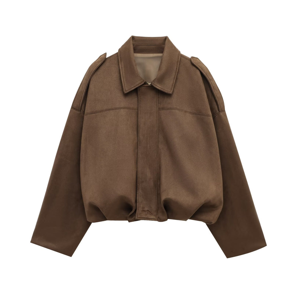 European And American Cross-Border Women's Clothing 2025 Early Spring New Fashion Suede Casual Style Versatile Casual Simple Aviator Jacket