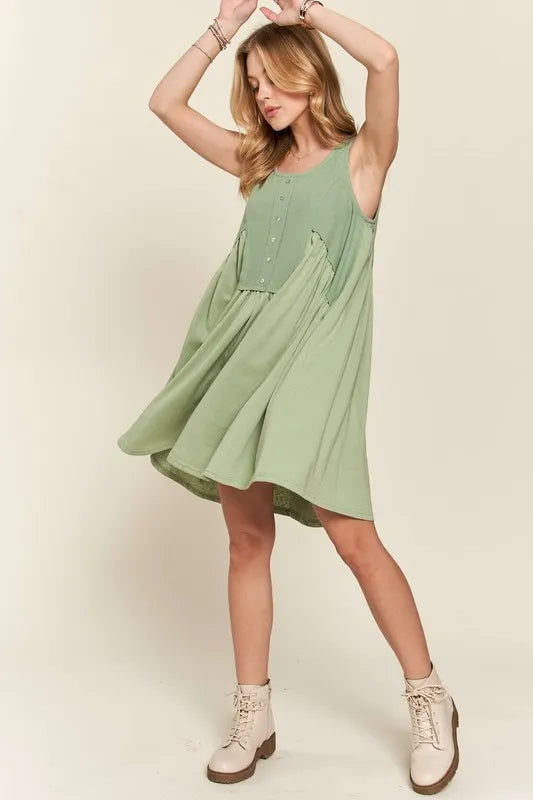 Decorative Button Sleeveless Babydoll Dress For Women – Elegant, Unique, Flowy, Comfortable, Versatile & Stylish