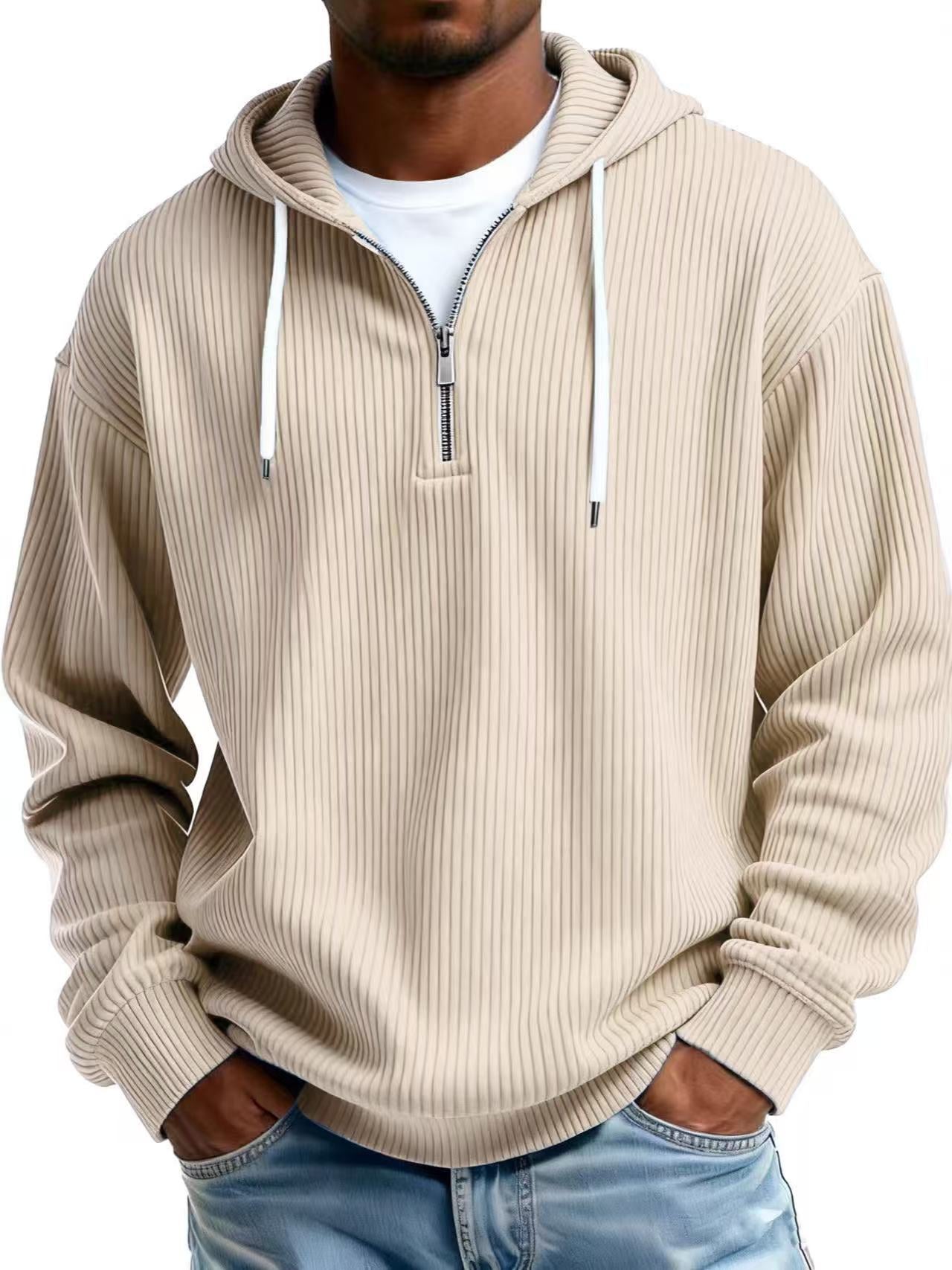 Mens Long-Sleeve Hooded Jacket Loose-Fit Casual Sweatshirt
