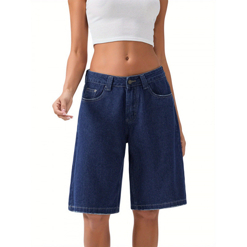 Womens Light Blue Denim Knee-Length Shorts
