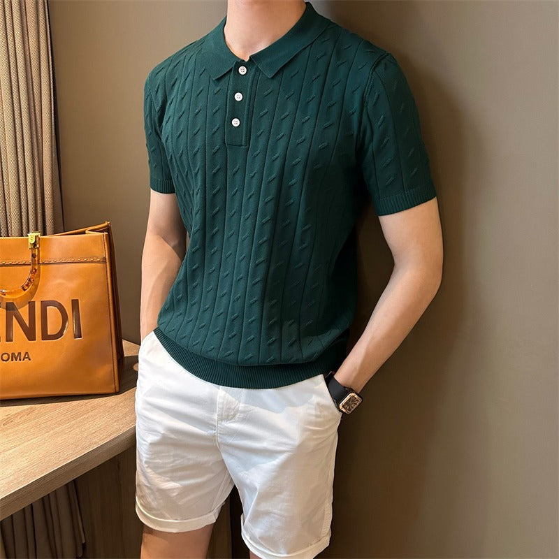 Mens Summer Striped Short-Sleeve Polo Shirt