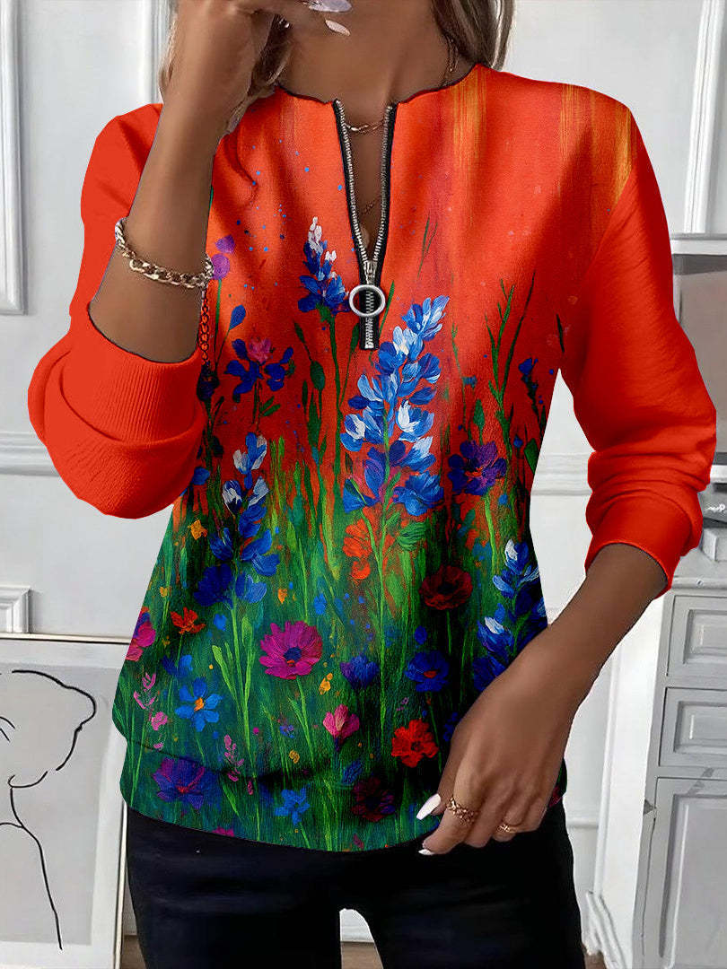 Womens Stylish Patchwork Striped Half-Zip Hoodie