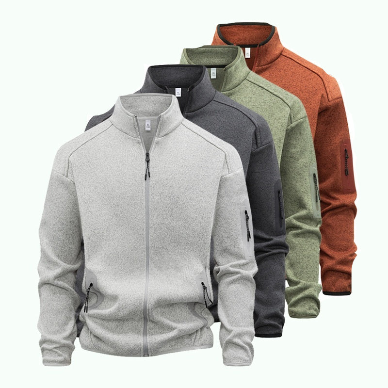 Zippered Pocket Long-sleeve Stand-collar Cardigan Sweatshirt