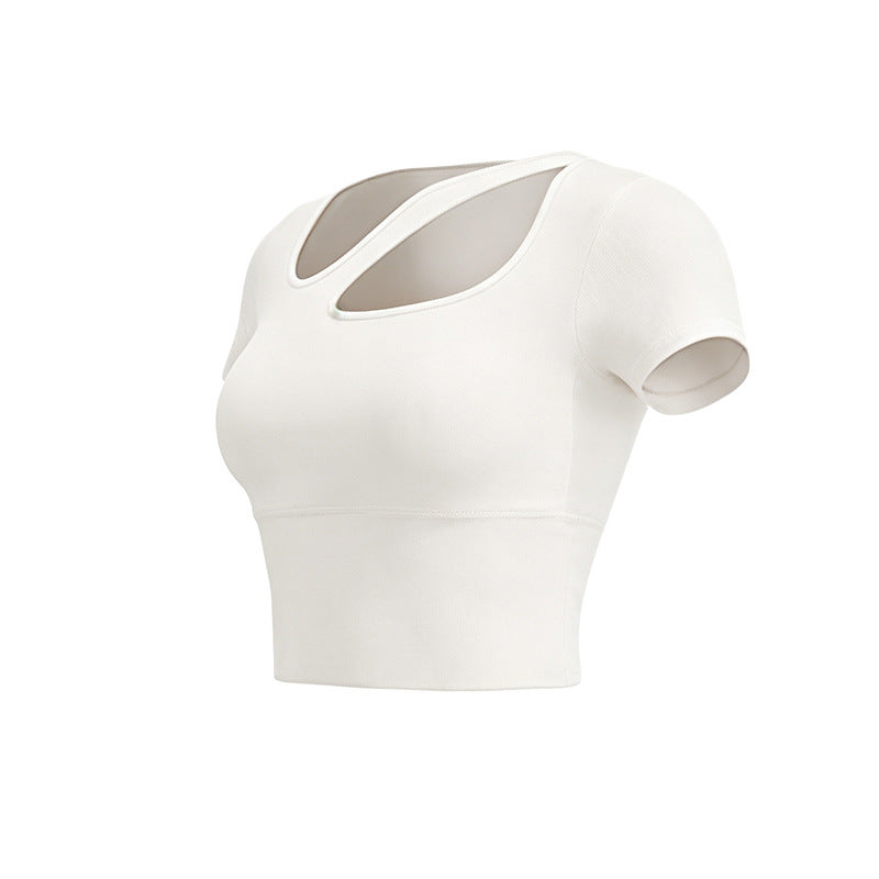 Womens Short-sleeve Workout Top Cropped Style Waist-cinching And Slimming