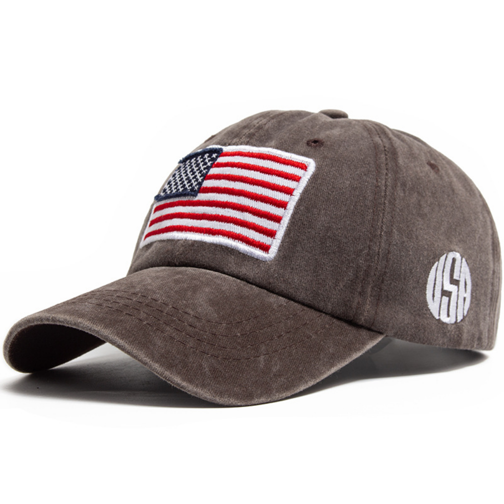 Men's And Women's Identical National Flag-style Side-stitched Letters Distressed And Rounded Edges Soft-top Adjustable Trendy Retro Baseball Cap Suitable For Outdoor Sports, Camping And Daily Use.