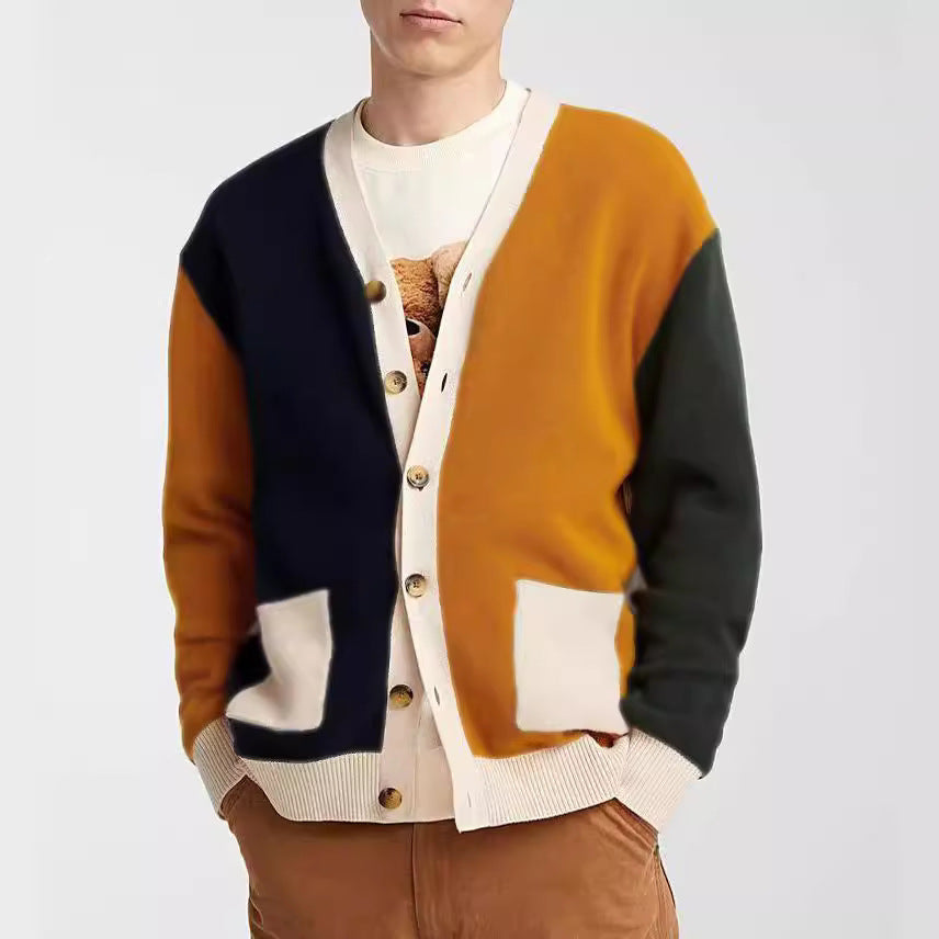 Mens Fashionable V-Neck Casual Knitted Cardigan