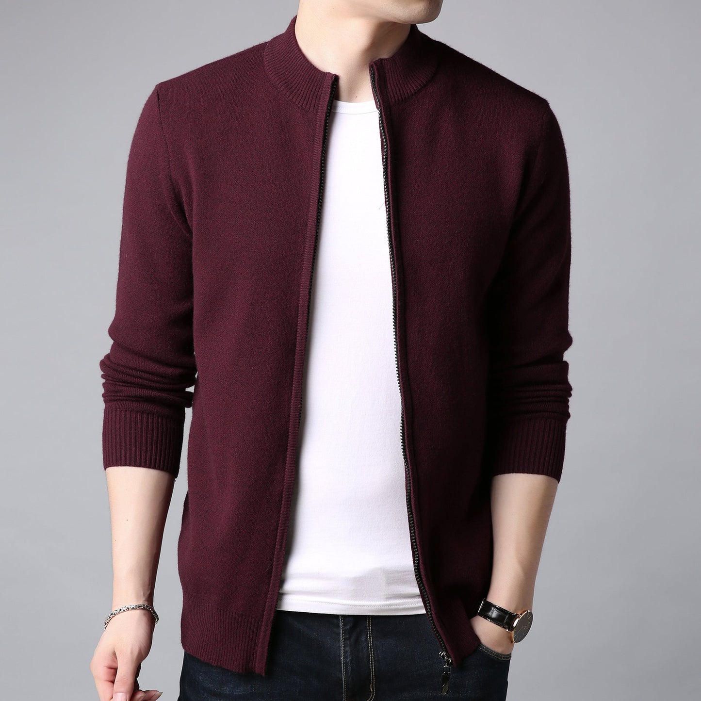 Mens Thickened Warm Solid-color Sweater
