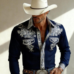 Mens Summer Short-Sleeve Striped Floral Shirt