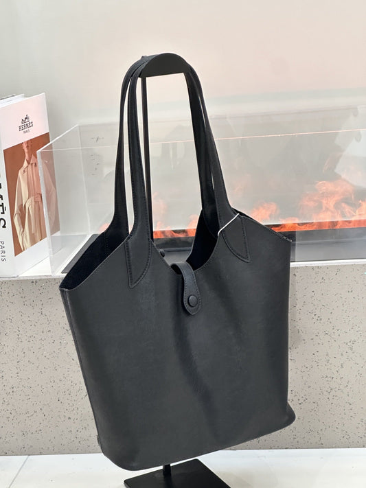 Minimalist High-end Style Basket Bag, New Autumn And Winter Genuine Leather Women's Bag, Roomy Shoulder Bucket Bag For Commuting
