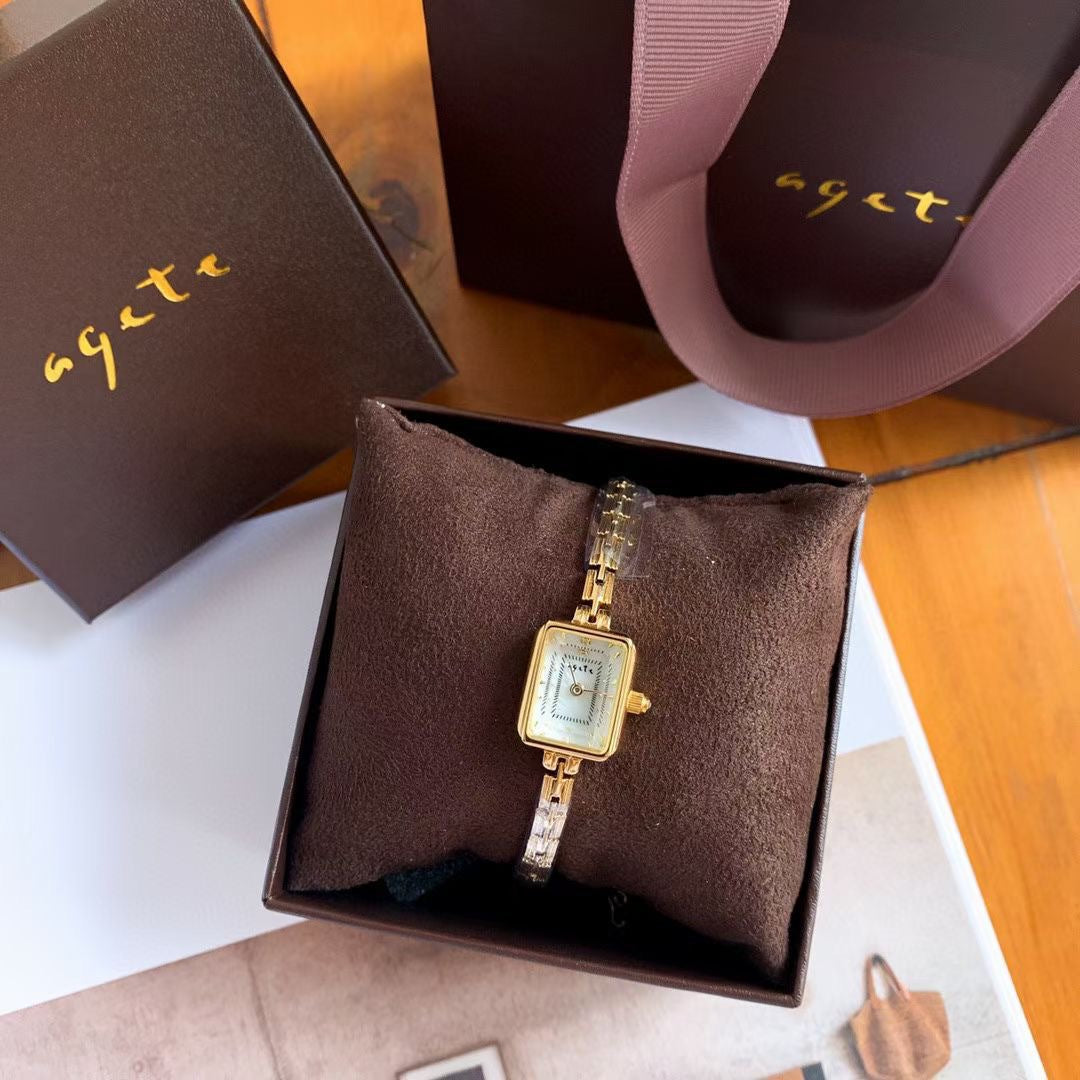 Vintage Square Watch For Women A Dainty Mini Square Design With A Wheat-sheaf Motif