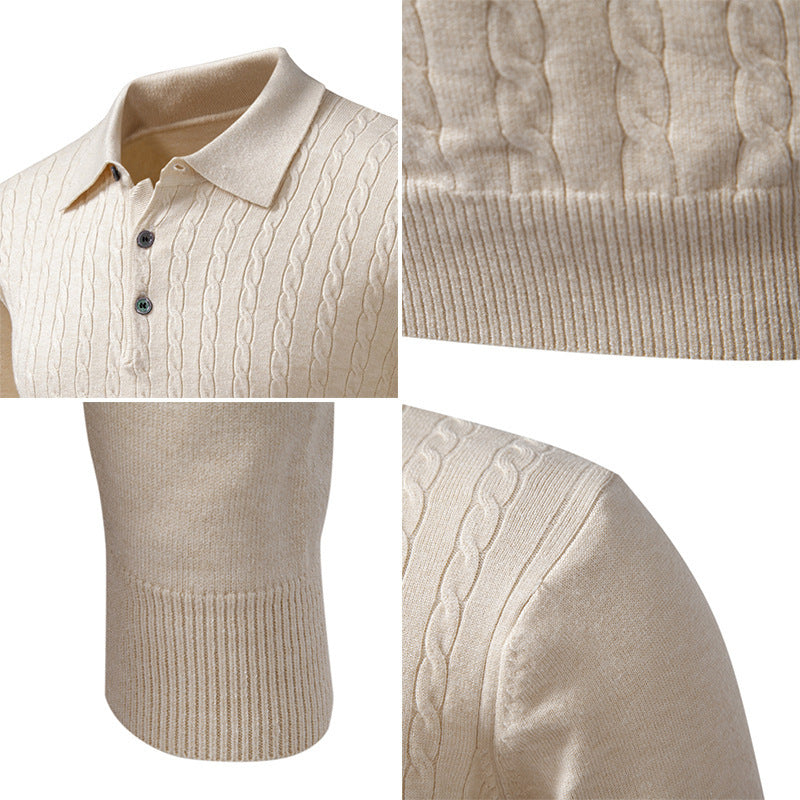 Twist-knit Cardigan Solid-color Lapel-neck Knit Sweater