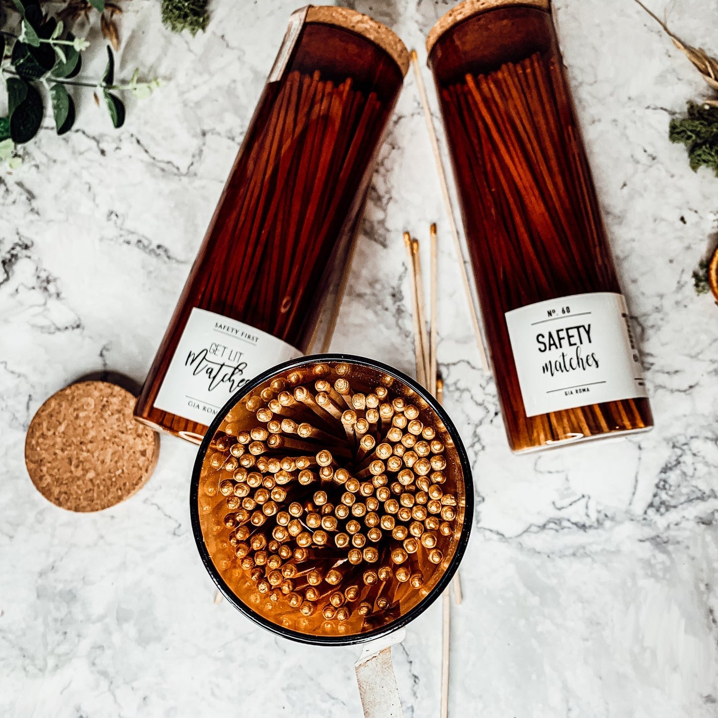 9 Inch Apothecary Matches Extra Large Safety in Amber Glass Jar With Cork Lid