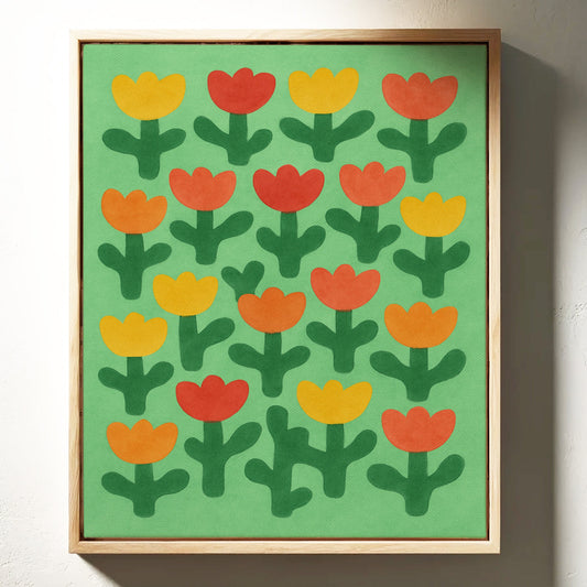 Parade de tulipes sur fond vert printanier