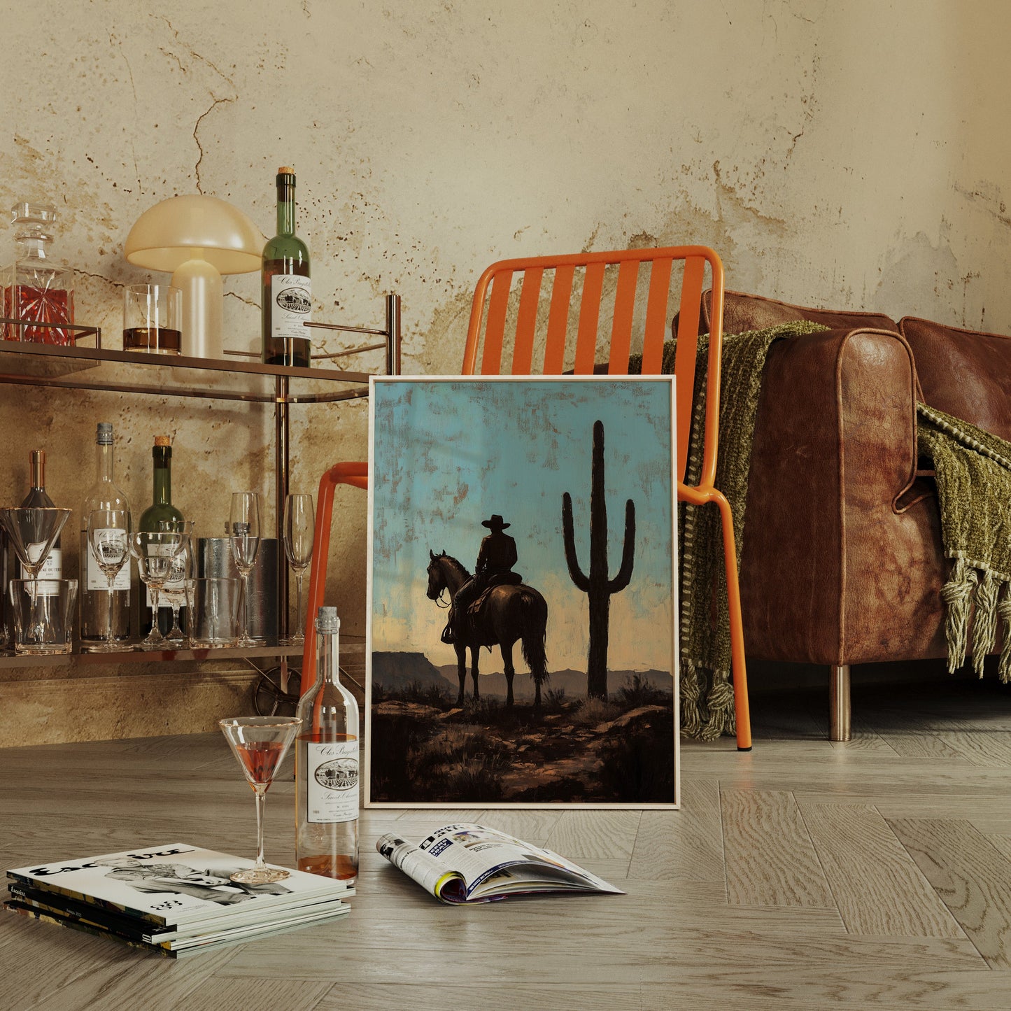Cavalier et Saguaro au crépuscule