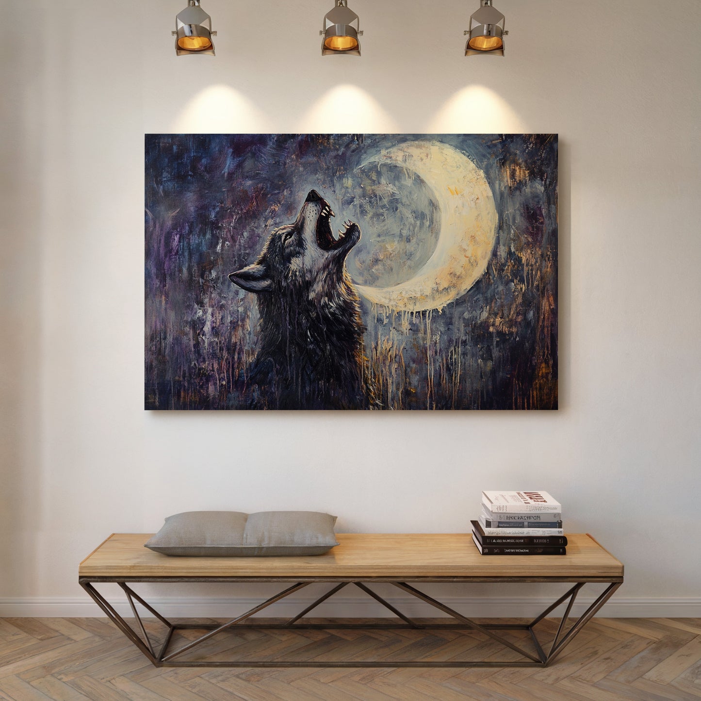 Loup solitaire hurlant sous la lune