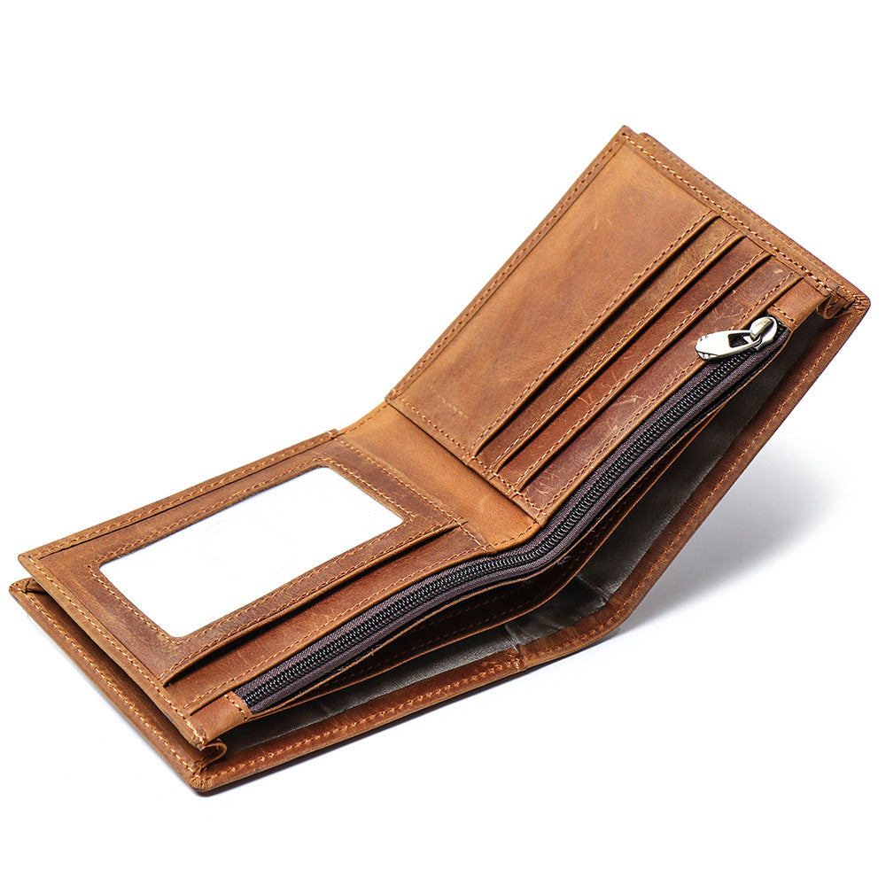 New-style Mens Short Wallet Made From Full-grain Cowhide With Multiple Card Slots