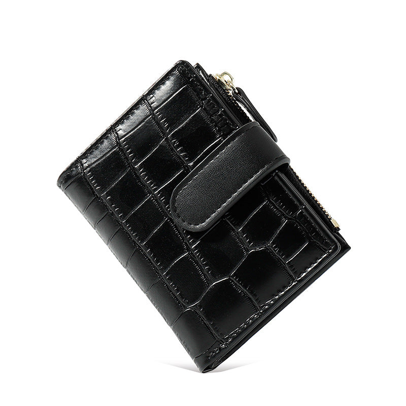 Simple Retro Solid Color Zipper Clasp Mini Short Wallet