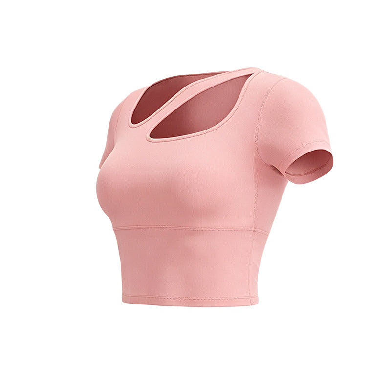 Womens Short-sleeve Workout Top Cropped Style Waist-cinching And Slimming