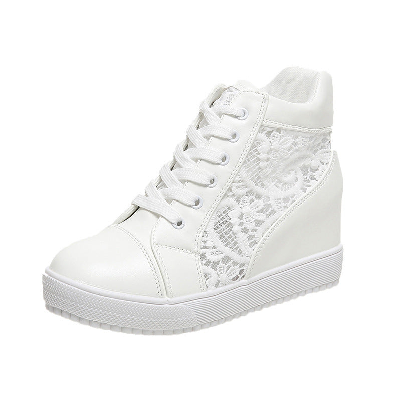 Women's Hidden Heel Platform Hollow Lace Sneaker