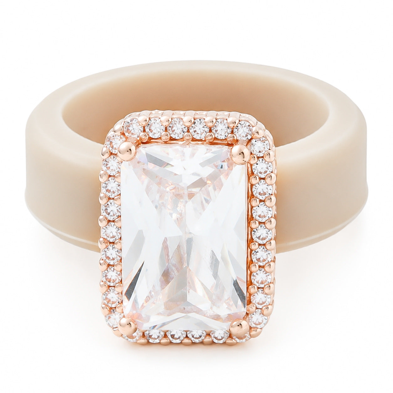Silicone Inlaid Square Zircon Ring