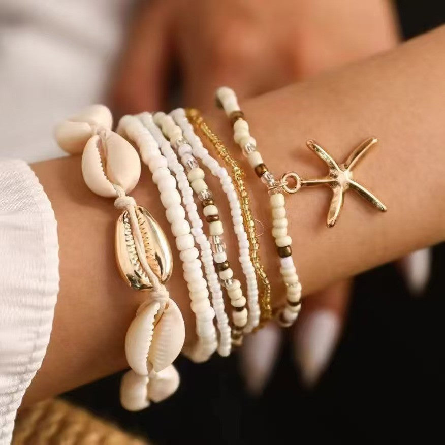 Resort-style Starfish Shell Rice-bead Anklet