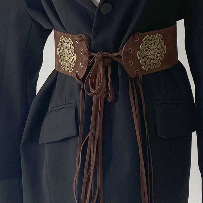 Women's Leather Wide Waist Seal Pin Buckle Elastic Body Shaping Decorative Belt