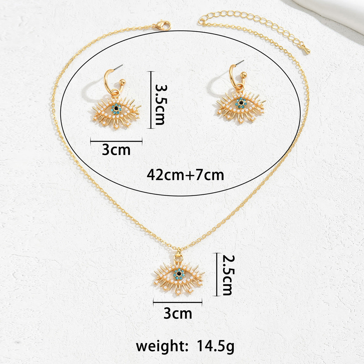 2026 New Hip Hop Women Jewelry Set, Niche Evil Eye Design Stud Earrings & Long Cubic Zirconia Inlaid Clavicle Chain