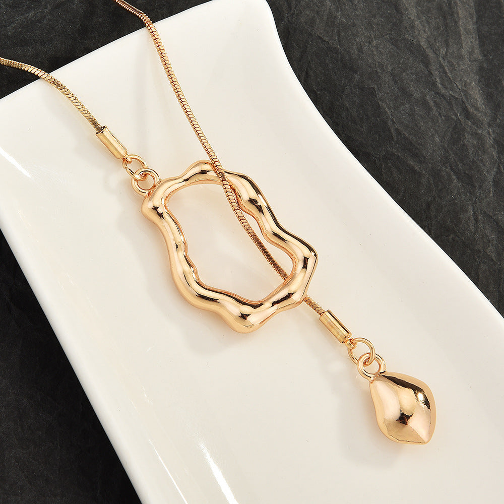 Dainty Irregular Geometric Ring Pull Adjustable Sweater Chain For Women, Y-Shape Tassel Collarbone Chain, Minimal Sweet Fashion Jewelry