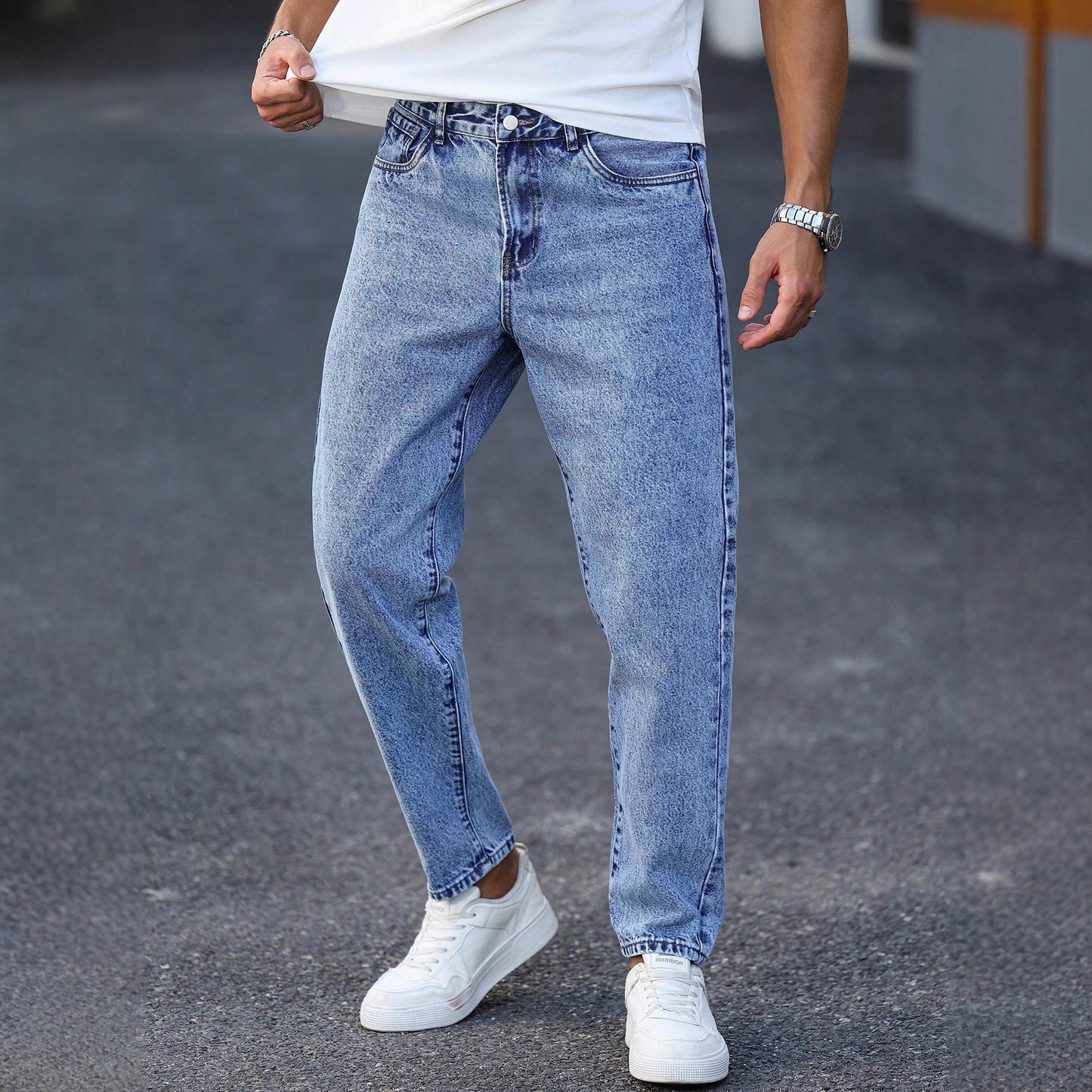 New Mens Light Blue Tapered Jeans