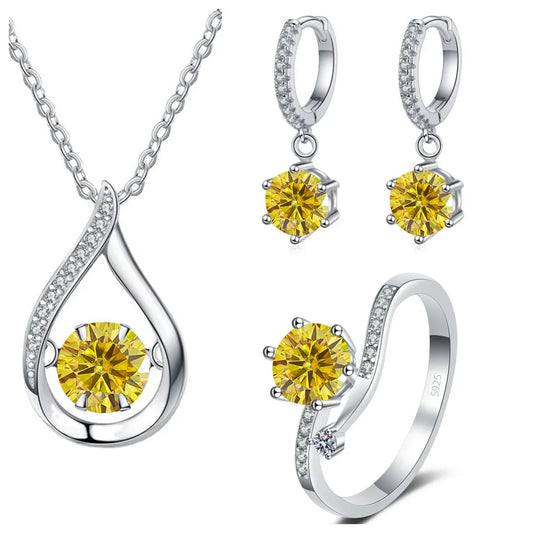 Parure de bijoux en argent 925 et moissanite : collier, bague, boucles d'oreilles clous solitaires