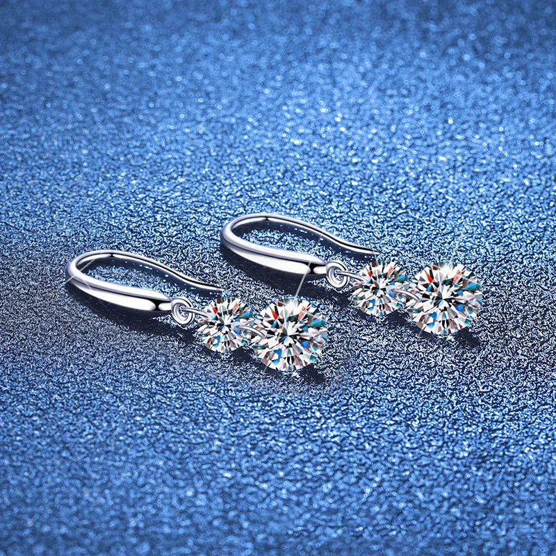 Boucles d'oreilles clous doubles rondes en Moissanite de 1,5 carat en argent sterling 925 pour femme