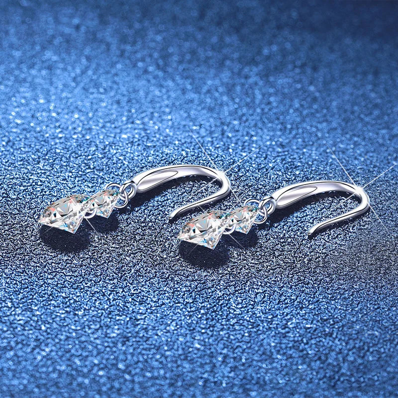 Boucles d'oreilles clous doubles rondes en Moissanite de 1,5 carat en argent sterling 925 pour femme