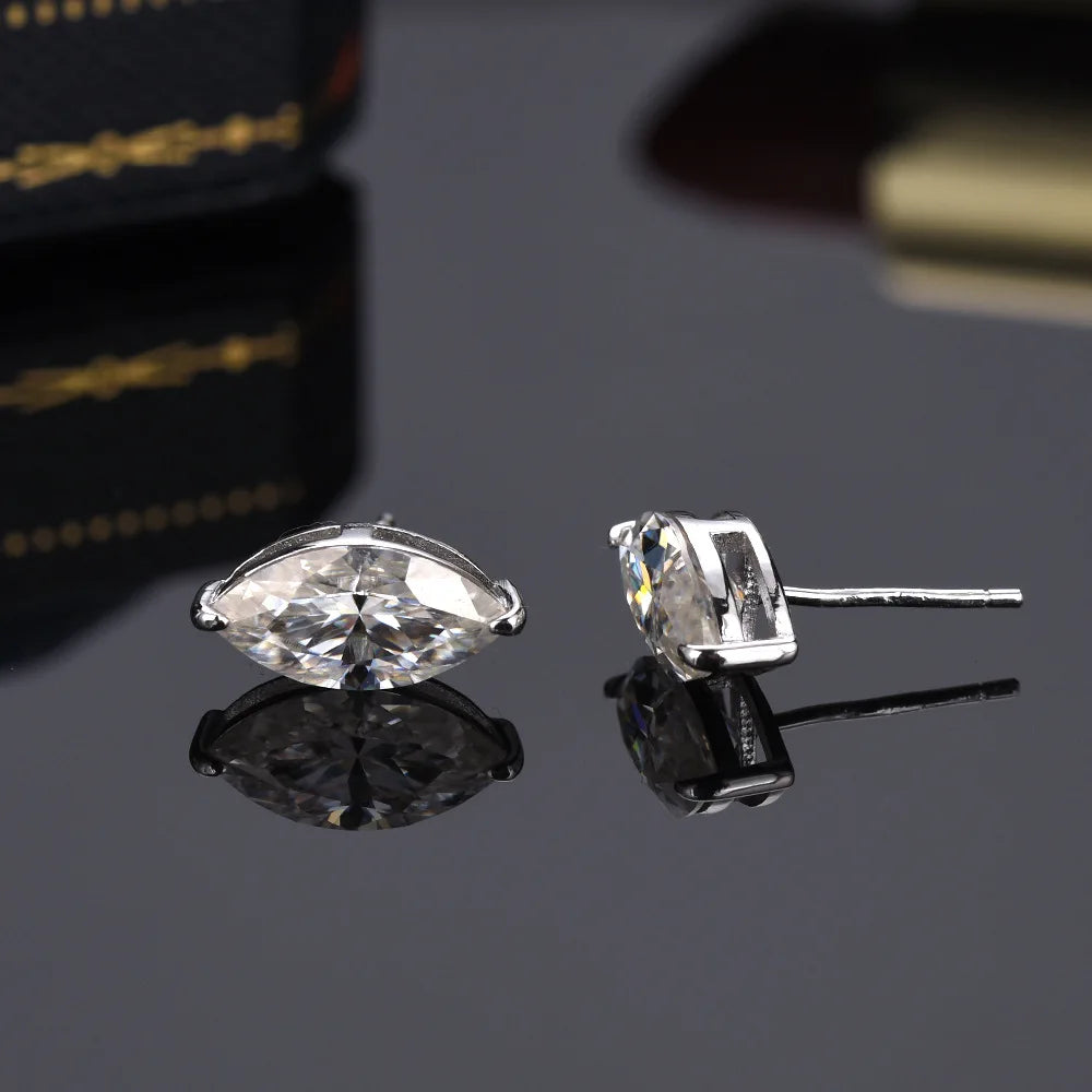 925 Sterling Silver 1ct Marquise Moissanite Stud Earrings Unisex Couple