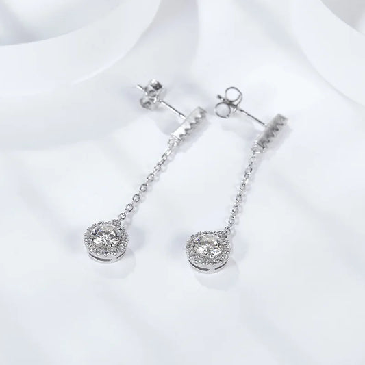 Boucles d'oreilles pendantes rondes à pampilles en argent sterling 925 et moissanite 1 carat pour femme
