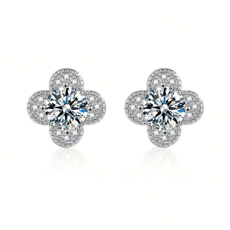 925 Sterling Silver 2ct Moissanite Four-Leaf Clover Stud Earrings Women