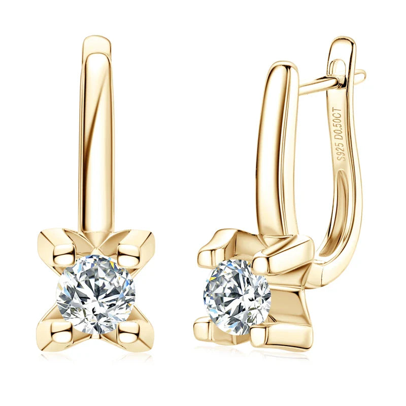 Boucles d'oreilles créoles huggies en argent sterling 925 avec moissanite 5 mm couleur D pour femmes