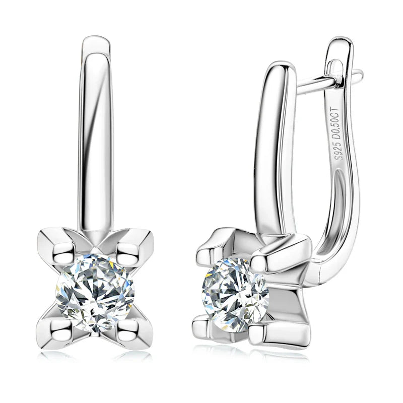 Boucles d'oreilles créoles huggies en argent sterling 925 avec moissanite 5 mm couleur D pour femmes