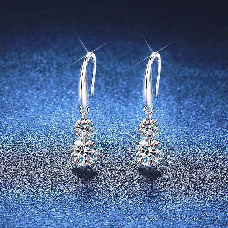 Boucles d'oreilles clous doubles rondes en Moissanite de 1,5 carat en argent sterling 925 pour femme