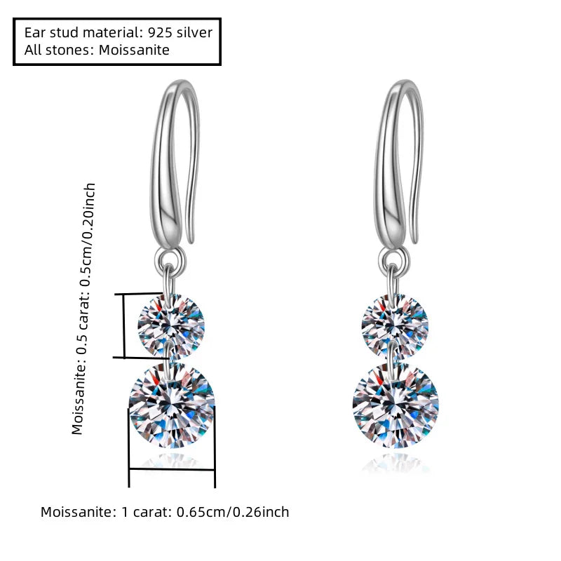 Boucles d'oreilles clous doubles rondes en Moissanite de 1,5 carat en argent sterling 925 pour femme