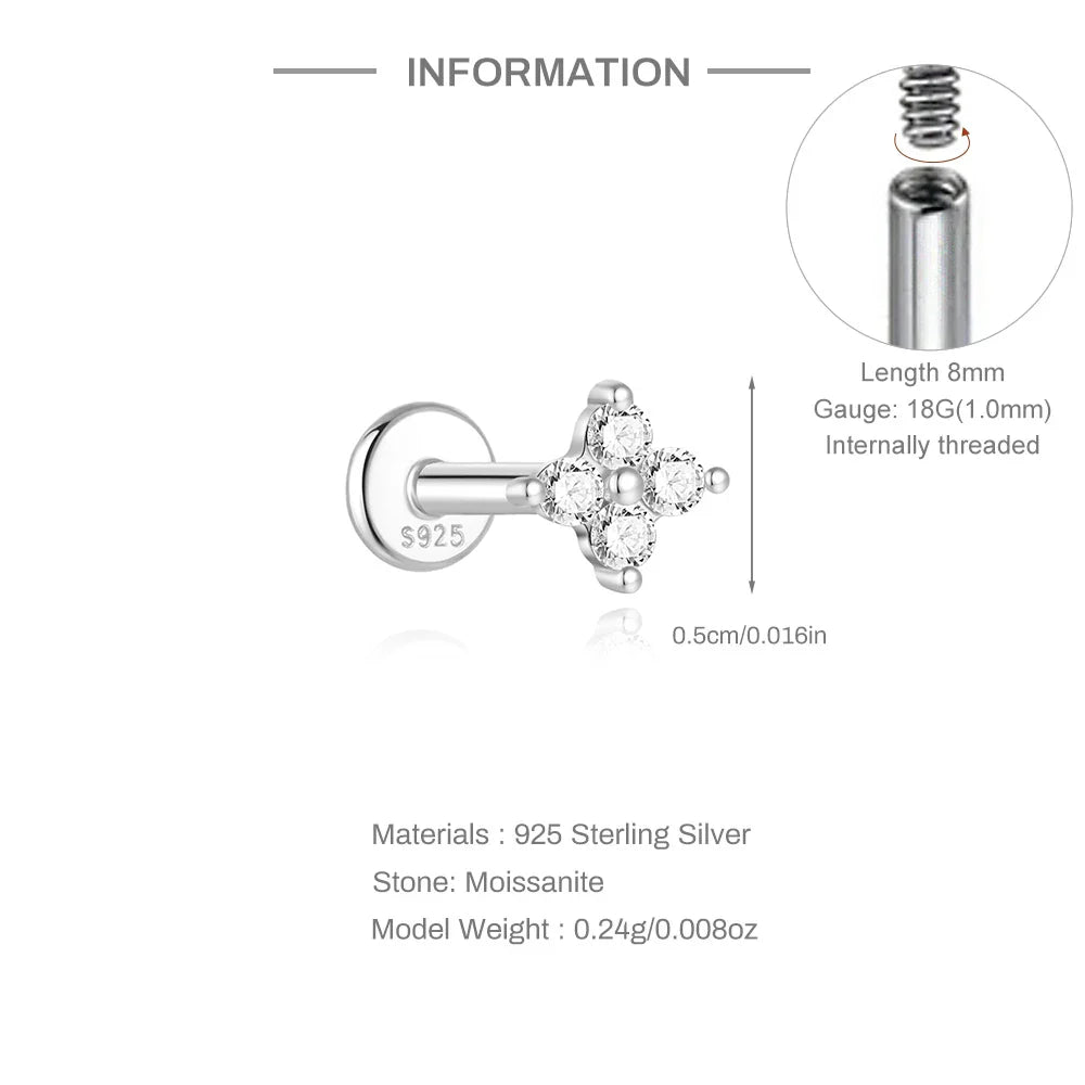 Ohrstecker für Damen aus 925er Sterlingsilber mit Mini-Moissanit-Vierkrappenfassung