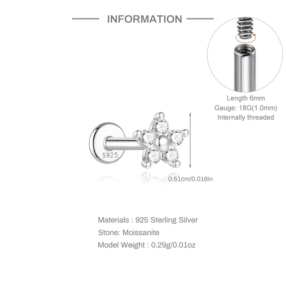 Ohrstecker für Damen aus 925er Sterlingsilber mit Mini-Moissanit-Vierkrappenfassung