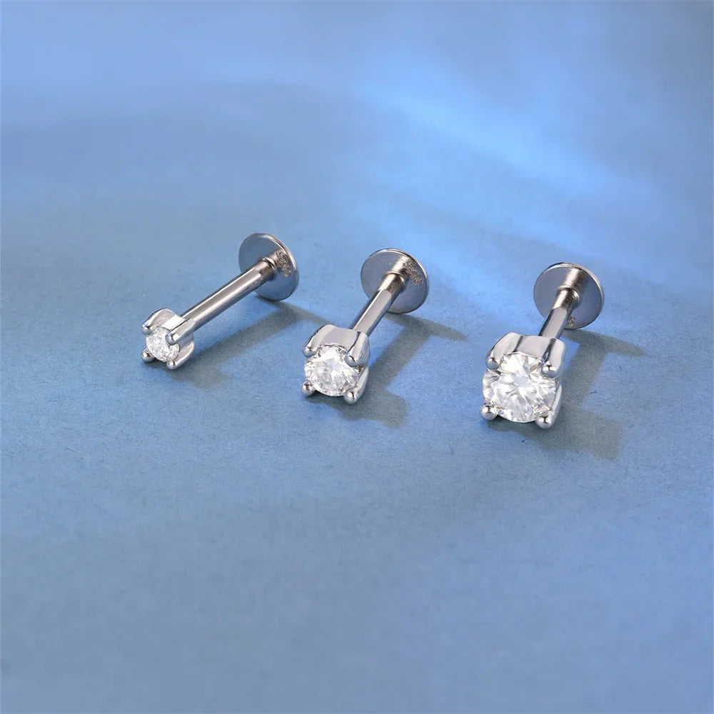 Ohrstecker für Damen aus 925er Sterlingsilber mit Mini-Moissanit-Vierkrappenfassung
